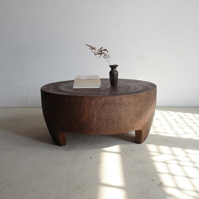 ZUIYU Couchtisch im Nordic Modern Design aus Holz, Rund, Braun, B/T/H: 40 x 40 x 35 cm - Bild 1