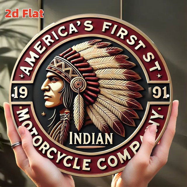 Vintage Indian Motorcycle Co. Logo Metallschild in Rot, rundes Retro-Wandkunst aus Metall, Durchmesser: 20 cm - Bild 1
