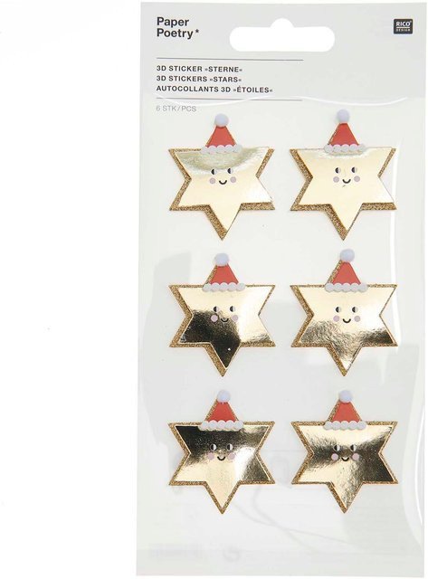 Rico Design Paper Poetry 3D Sticker Sterne in Gold für Weihnachten, 1 Blatt - Bild 1