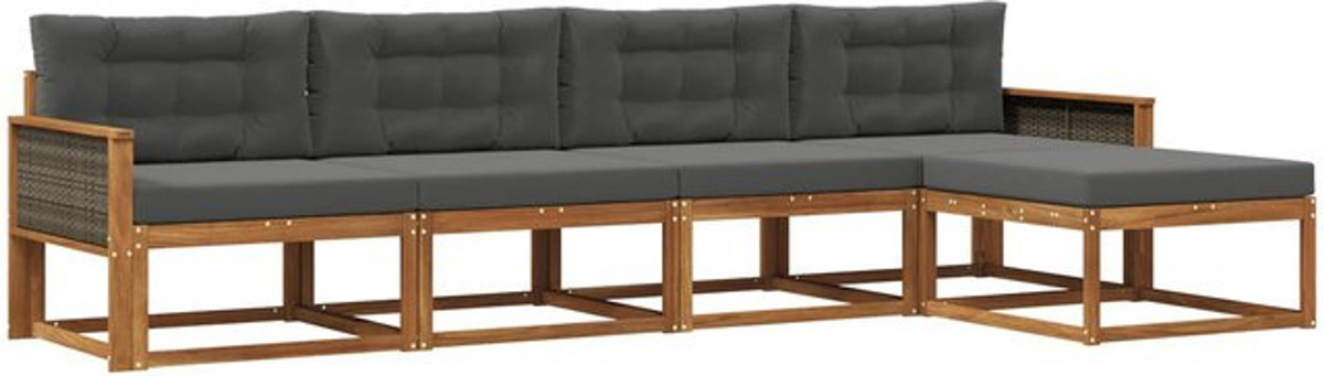 vidaXL Outdoor-Sofagarnitur aus Akazie mit 5-teiligem Set und Kissen in Natur und Anthrazit - Bild 1