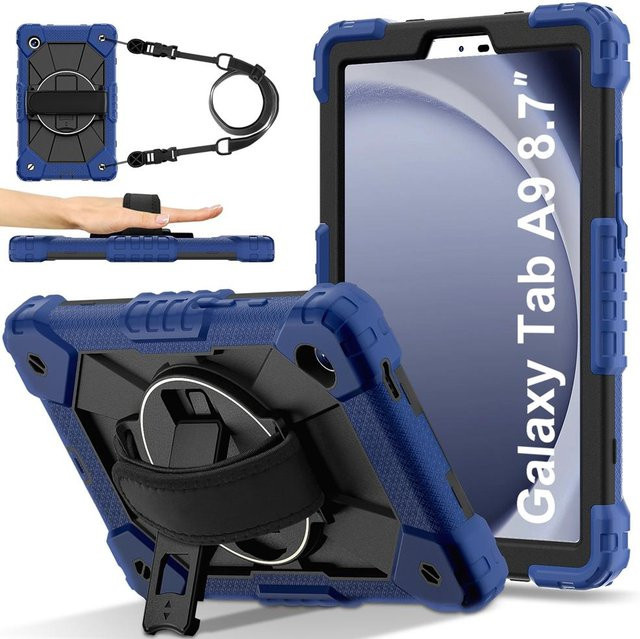 Samsung Galaxy Tab A9 8,7 Zoll Hülle für Kinder aus Silikon und PC mit Schultergurt und Ständer, Blau - Bild 1
