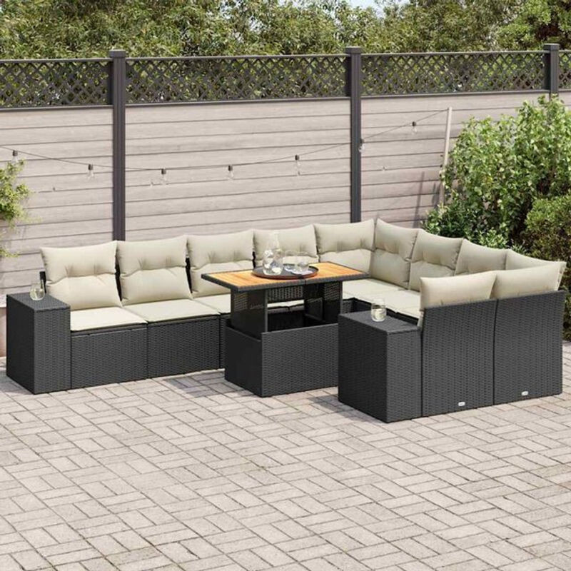Vidaxl 10-tlg. Garten-Sofagarnitur aus Polyrattan mit Kissen in Schwarz - Bild 1