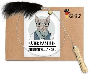 Kater Kasimir Katzenangel, mit handgemachtem Anhänger aus echtem Ziegenfell - Bild 1