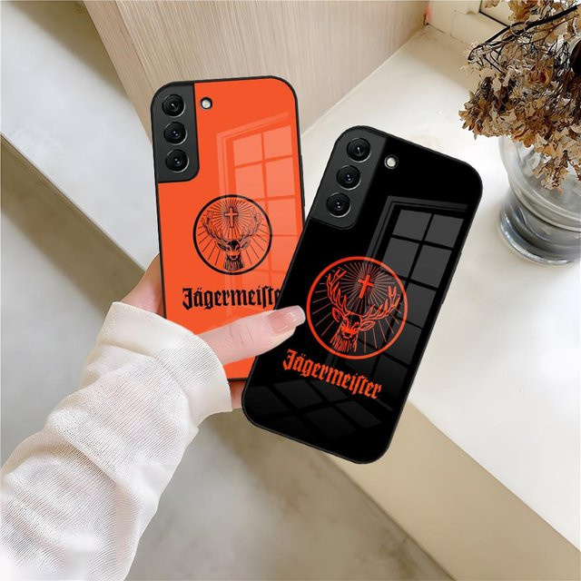 Jägermeister Logo Handyhülle aus Glas für Samsung Galaxy S23 S24 S25 S26 Ultra Plus A15 A14 in Schwarz und Orange - Bild 1