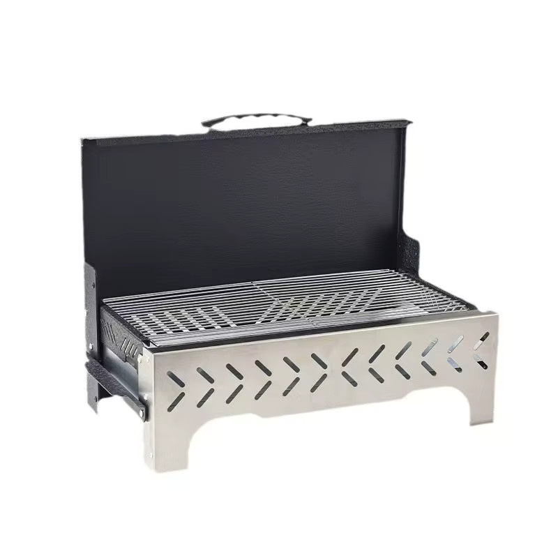 JUSTINLAU Tragbarer Holzkohlegrill aus Edelstahl und Stahl in Schwarz, winddichtes Grillwerkzeug-Set für Camping und Picknick - Bild 3