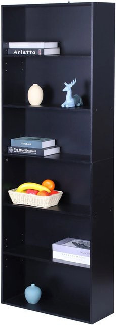Relaxdays Bücherregal aus Holzwerkstoff in Schwarz mit 6 verstellbaren Ebenen, Höhe: 178,5 cm, Breite: 60 cm, Tiefe: 24 cm - Bild 1