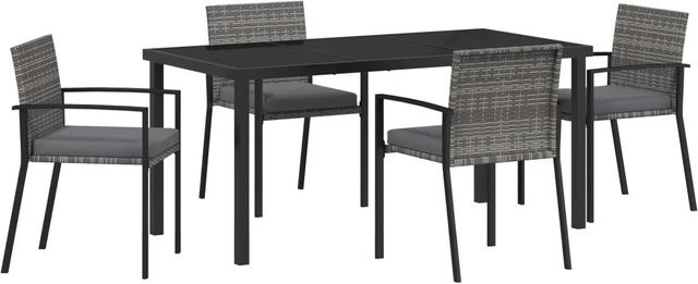 vidaXL Garten Essgruppe 5-teilig aus Poly-Rattan und Stahl in Grau mit Glastisch - Bild 1