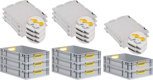 PROREGAL Spar Set 8x Eurobox Nextgen Color mit Scharnierdeckel und Schiebeschnappverschlüssen, Gelb, H x B x T: 12 x 40 x 60 cm - Bild 1