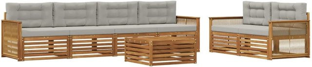 vidaXL Outdoor-Sofagarnitur aus massivem Akazienholz mit Kissen in Natur und Hellgrau - Bild 1