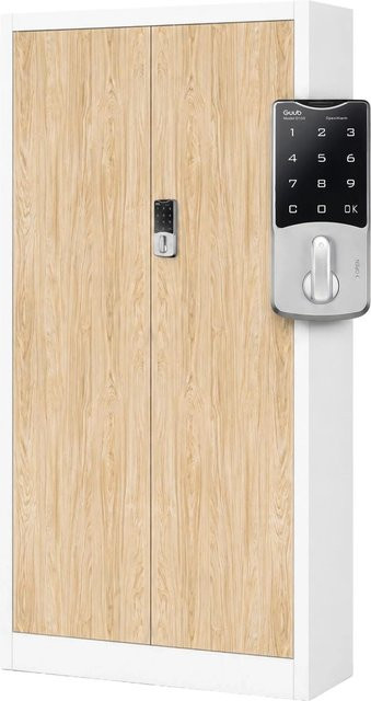 JAN NOWAK Büro-Aktenschrank DANIEL mit elektronischem Zahlenschloss in Weiß Sonoma-Eiche, H x B x T: 185 x 90 x 40 cm - Bild 1