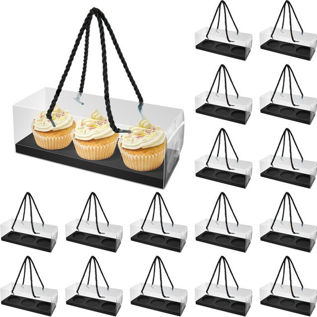 20 Stück transparente Cupcake-Boxen aus Kunststoff mit Griff für Party und Hochzeit - Bild 1