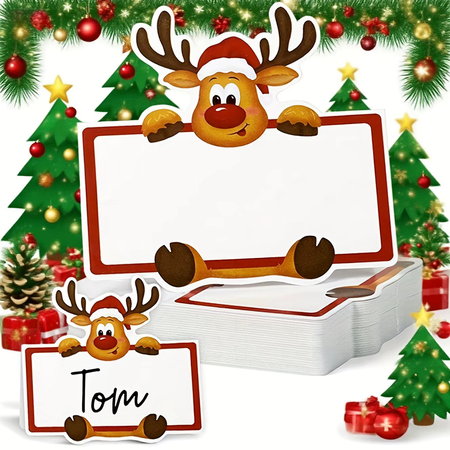 50 Stück Weihnachts-Tischkarten mit Rudolph-Rentier Motiv in Rot und Weiß aus Papier - Bild 4