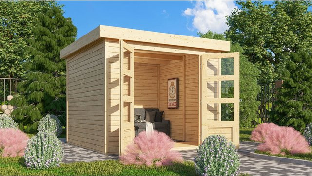 Karibu Gartenhaus Calabar 2 Set naturbelassen inklusive Boden und Dachbahn - Bild 1