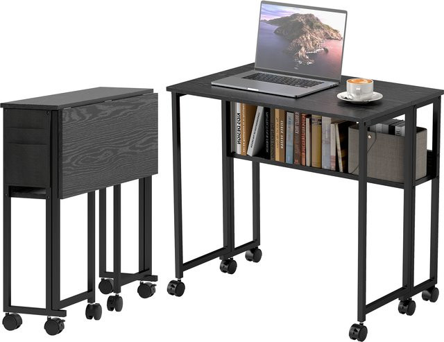 HOMCOM Klappbarer Schreibtisch mit Flip-Top und Rollen in Schwarz, B/T/H: 80 x 50 x 75 cm - Bild 1