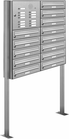AL Briefkasten für 13 Parteien, freistehendes Briefkasten-System aus Edelstahl, silberfarben, B/H/T: 84,6 x 170 x 27,5 cm - Bild 1