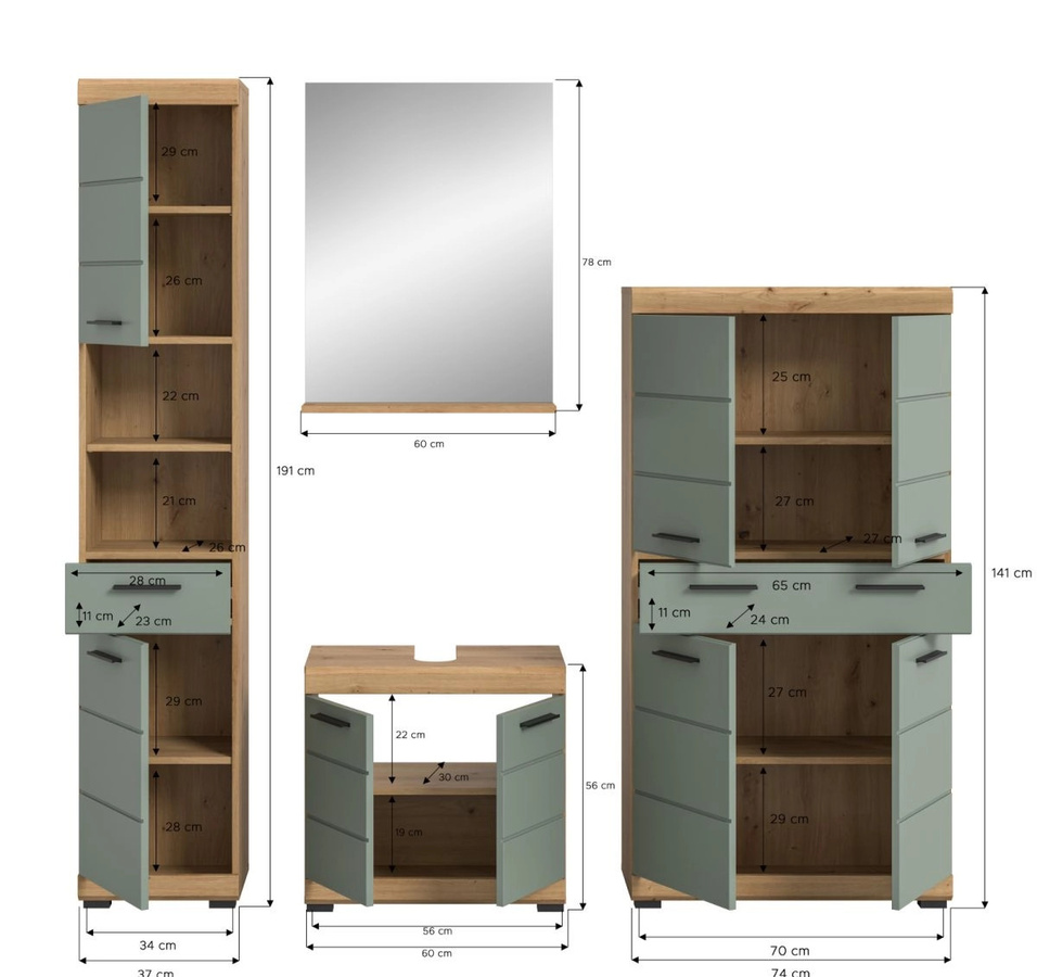Inn.Furn Badmöbel Set Shawn 4-teilig in Grün und Eiche, Breite: 201 cm - Bild 4