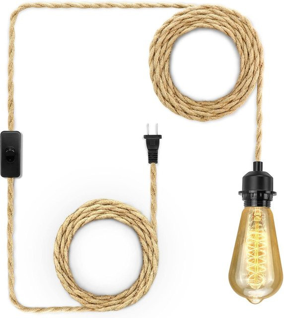 JOYINLED Steckbare Pendelleuchte Set mit Hanfseil-Kabel in Braun, dimmbare Hängelampe mit E27 Fassung und Ein/Aus-Dimmschalter im Industrial Design - Bild 1