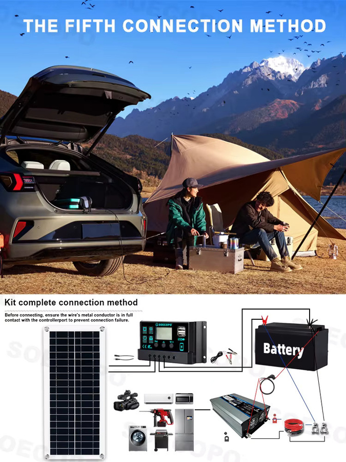 SOECOPO Sonnensystem-Kit mit 200W Panel, 100A Controller und Wechselrichter für Camping und Home, Schwarz - Bild 4
