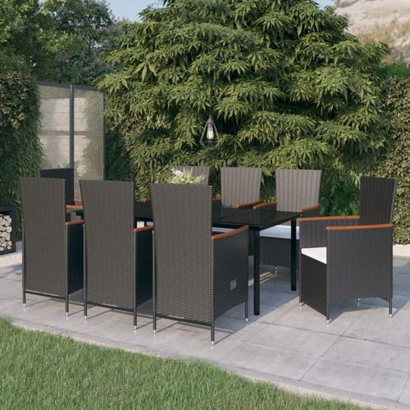 9-teiliges Gartenmöbel-Set aus Polyrattan und Stahl mit Kissen von vidaxl in Schwarz und Beige - Bild 1