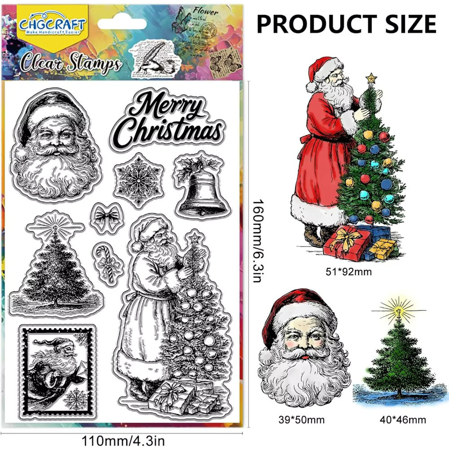 Transparente Silikonstempel mit Weihnachtsmann und Weihnachtsbaum für die Kartenherstellung - Bild 2