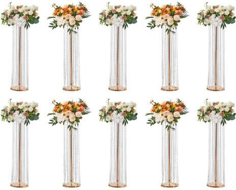 VEVOR 10er Set Kristall Hochzeits-Blumenständer aus Metall in Gold, Luxuriöse Tischvasen für Hochzeiten, Partys und Events, Höhe: 90 cm - Bild 1