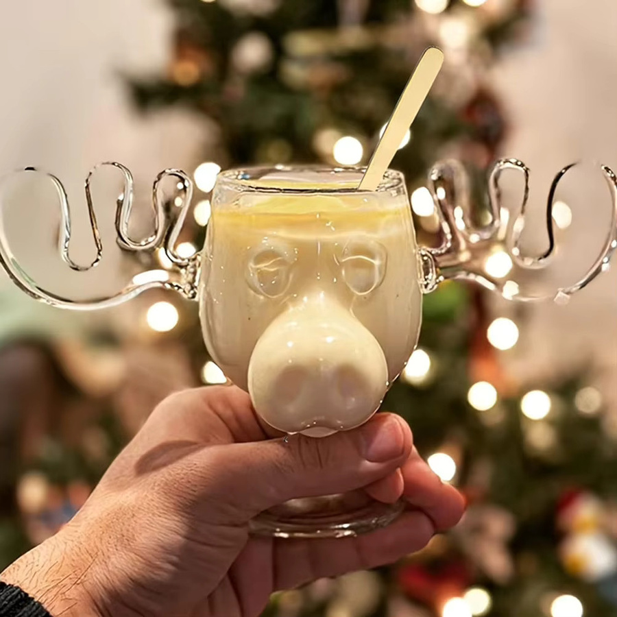 APWIKOGER Weihnachten Rentier Becher aus Glas mit Elchkopf Design, 240 ml - Bild 3