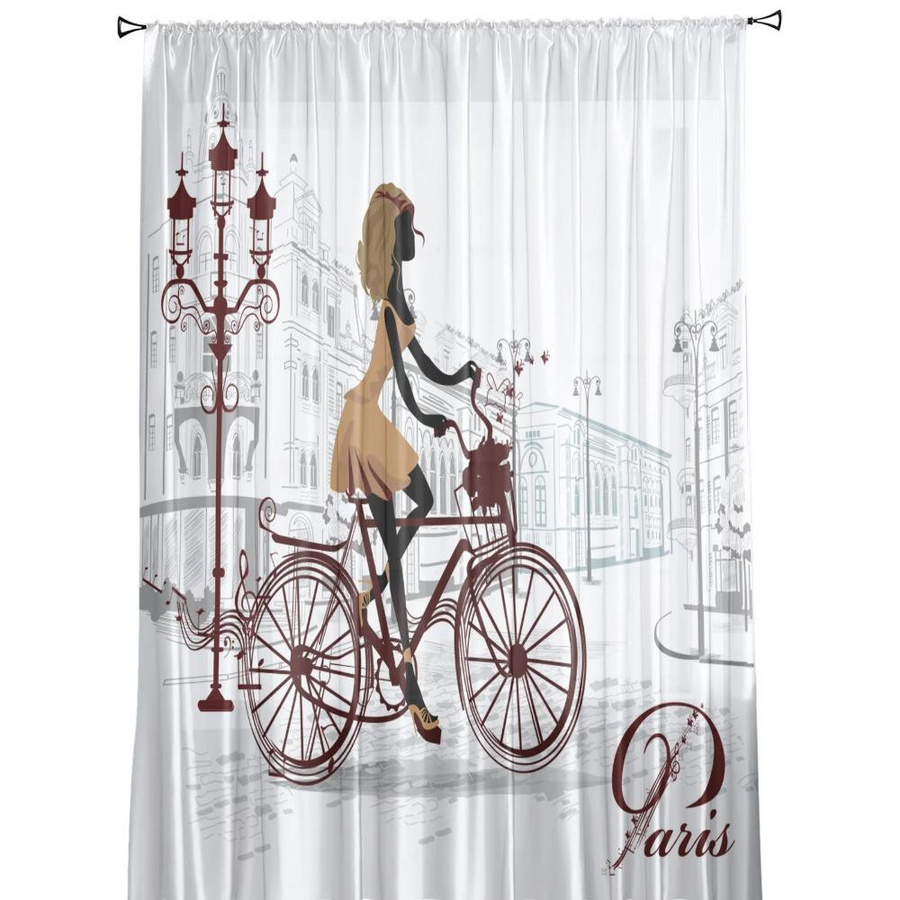 Yiran Furniture Transparent Voile Vorhang Paris Straßenromantik Weiß B: 135 cm, H: 115 cm - Bild 1