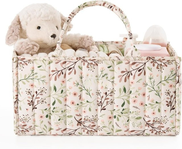 Tragbarer Windel-Caddy-Organizer mit floralem Muster und herausnehmbarer Trennwand in Multicolour für Baby-Feuchttücher und Essentials - Bild 1