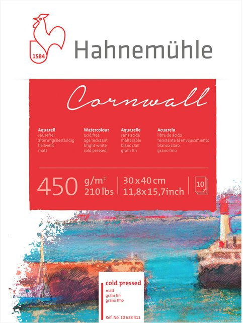 Hahnemühle Aquarellblock Cornwall matt in Hellweiß, 10 Blatt, B: 30 cm, H: 40 cm, 450g/m² - Bild 1