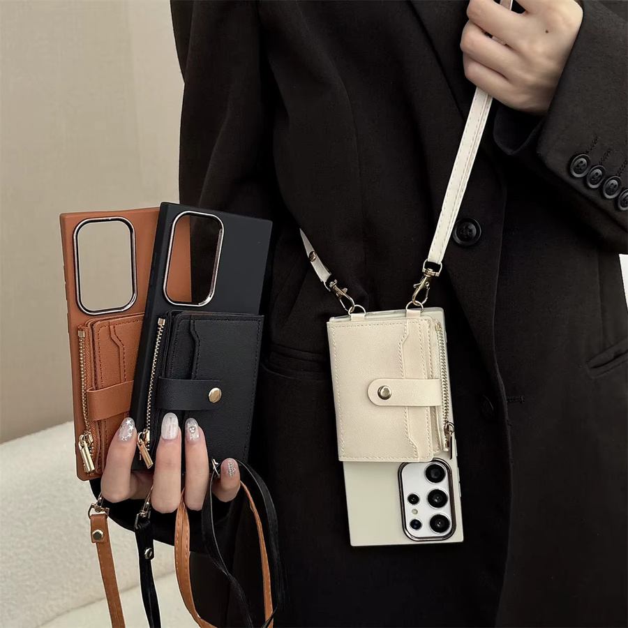 Lederne Crossbody Handyhülle mit Brieftasche für Samsung Galaxy S25 Ultra S24 S23 S22 S21 FE A56 A55 A36 A17 A16 A07 A06 in Braun - Bild 4
