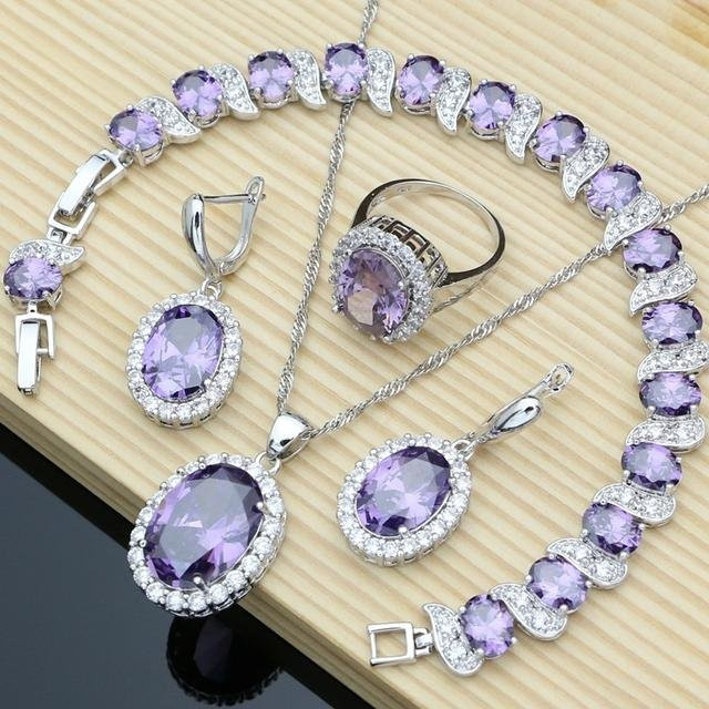 POMOiii Schmuck-Set, 925 Silber, Amethyst, Zirkonia, Damen - Bild 1