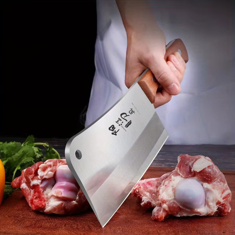XIAOTIANLAI Chinesisches Kochmesser aus Edelstahl in Silber mit Holzgriff zum Schneiden von Fleisch und Zerteilen von Knochen - Bild 3