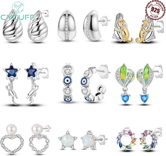 MISEFF Ohrstecker 925 Silber, Teufels Auge, Katze, Herzform, Damen - Bild 1