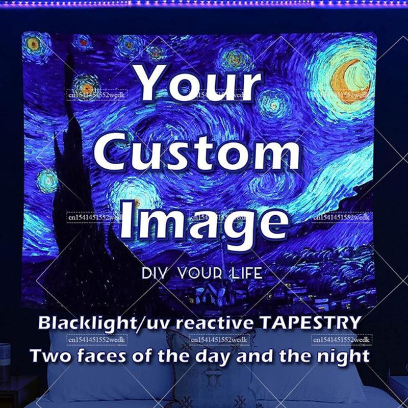 UV-reaktive Wandtapisserie mit Schmetterlings-Landschaft in Mehrfarbig, hängende Textil-Wanddekoration im abstrakten Design für Blacklight-Effekte - Bild 1