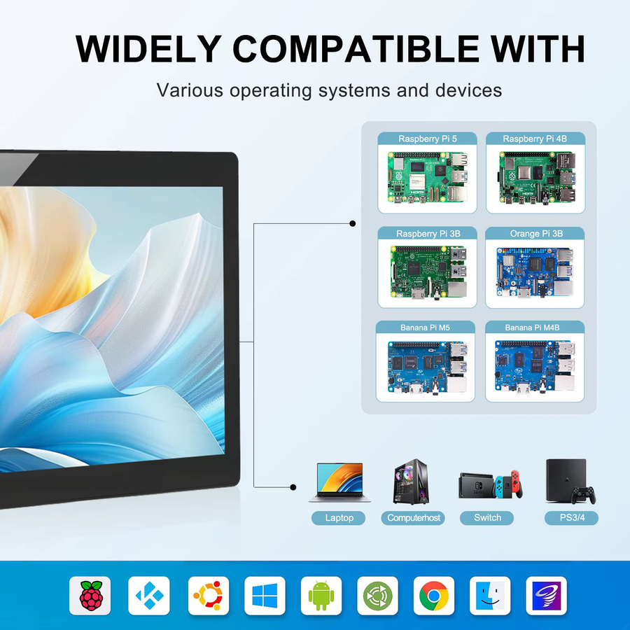 UNEW 7-Zoll Touchscreen Monitor mit HDMI und USB-C in Schwarz für Raspberry Pi 3 und 4 sowie Banana Pi, Auflösung 1024x600 - Bild 2