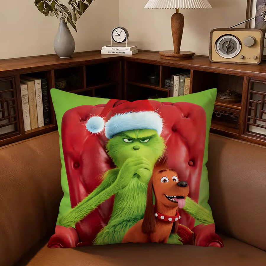 Niedliche Grinch Kissenhülle mit Cartoon-Print für Sofa und Dekoration, quadratisch, mehrfarbig - Bild 4