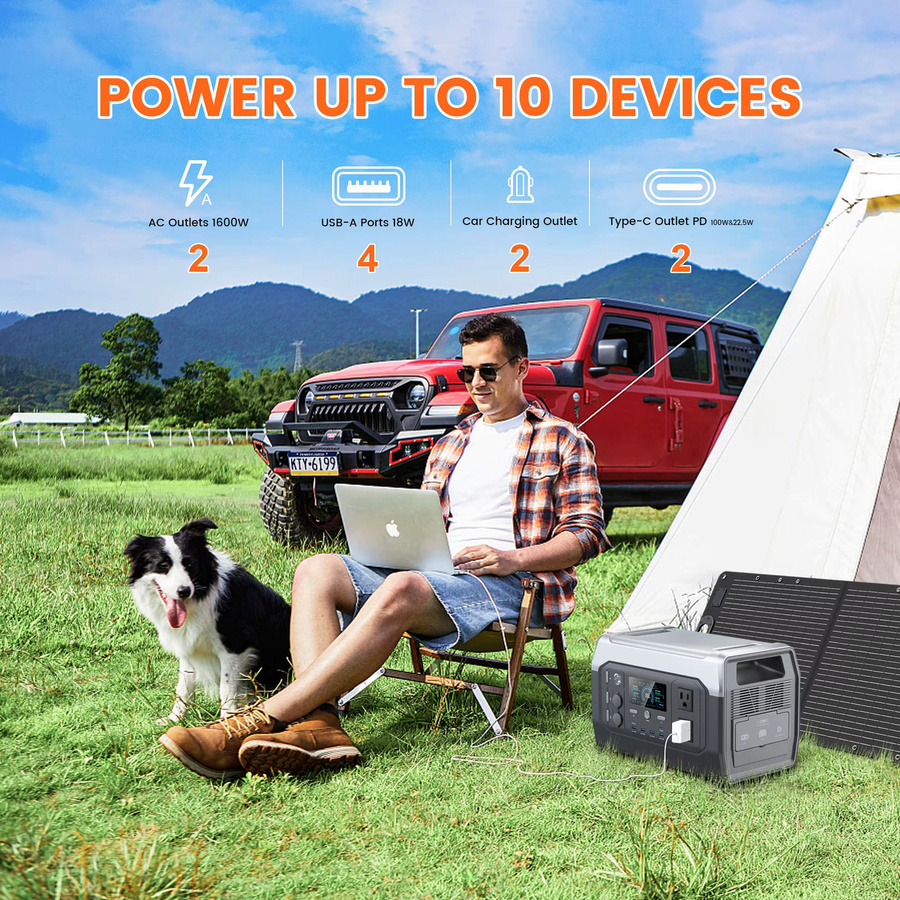 CTOLITY XP1000 Tragbarer Solargenerator mit 1800W Leistung und 1024Wh LiFePO4 Batterie in Schwarz und Grau - Bild 4