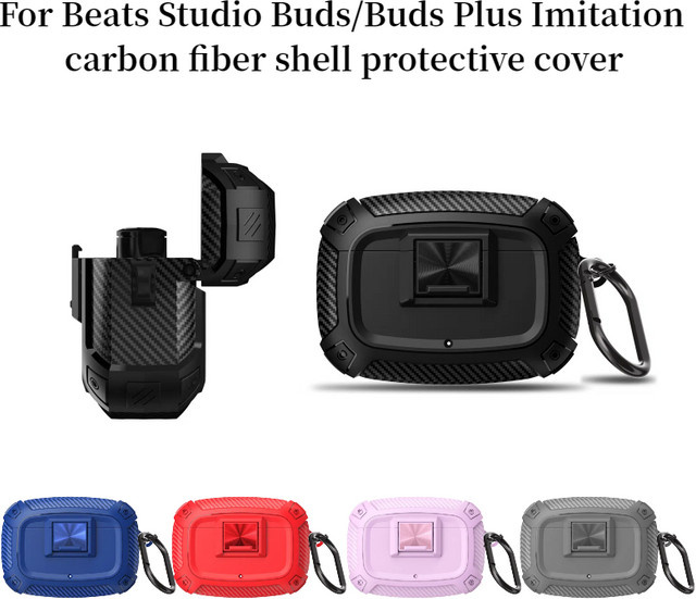 Stoßfeste Carbon Faser Schutzhülle für Beats Studio Buds Plus in Schwarz und Pink - Bild 1