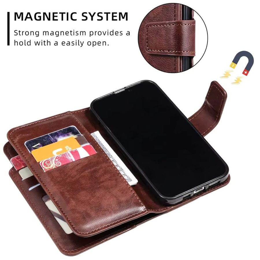 Leder-Geldbörse mit neun Kartenfächern als Handyhülle für Samsung Galaxy S24 Ultra S23 FE S22 S21 S20 S10 S9 S8 Plus in Rot und Braun - Bild 4