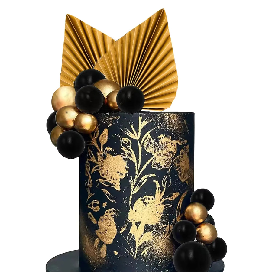 22 Stück Kuchen-Dekorationen Set mit Schaumkugeln und Papier-Palmblättern in Schwarz für Geburtstag, Hochzeit und Party - Bild 2