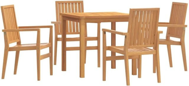 vidaXL 5-teilige Garten-Essgruppe aus Massivholz Teak in Braun - Bild 1
