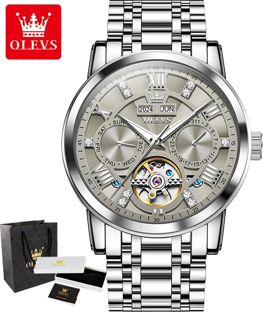 OLEVS Armbanduhr, Automatik, Edelstahl, Silber, Bicolor, Herren - Bild 1