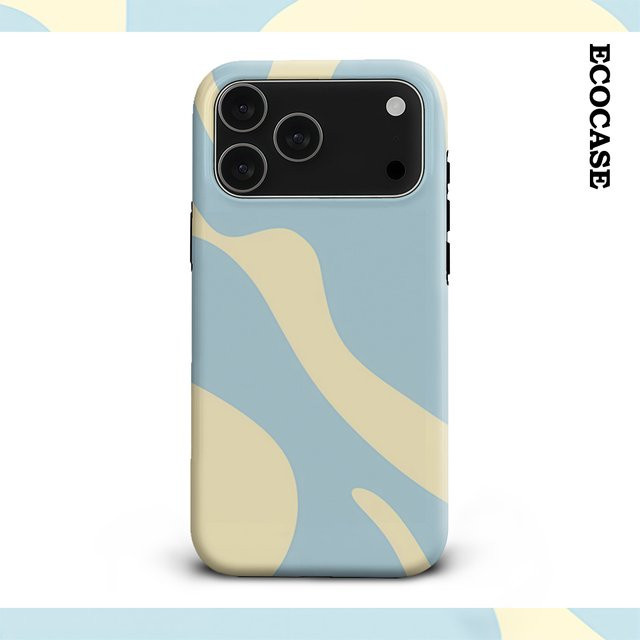 Handyhülle mit blauem und gelbem Wellenmuster für Apple iPhone 17 16 15 14 13 12 11 Pro Max Plus mit doppelschichtiger Rückseite - Bild 1