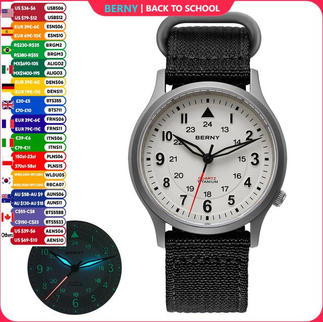 BERNY Armbanduhr Titan, Quarz, Textil/NATO, Herren, 5 ATM - Bild 1