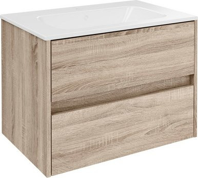 Fackelmann Waschplatz-Set Compact Line in Sonoma Eiche, Wandmontage mit Keramikwaschbecken und Soft-Close-Türen, B/H/T: 71,0 x 51,5 x 46,5 cm - Bild 1