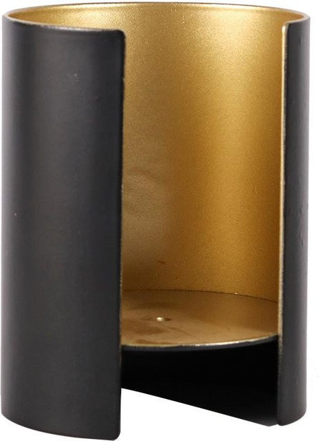 Moderner halbkreisförmiger Kerzenhalter aus Metall im neuen chinesischen Stil, Schwarz-Gold, Höhe: 17,0 cm, Breite: 23,0 cm, Tiefe: 17,0 cm - Bild 1