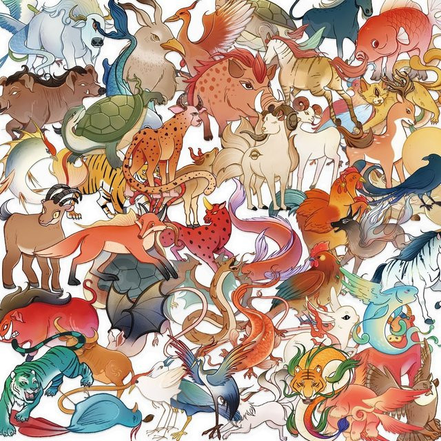 50-teiliges Set wasserfeste Cartoon Shan-Hai-Jing Aufkleber aus transparentem PET in Multicolour von AnimeWorlds Store - Bild 1