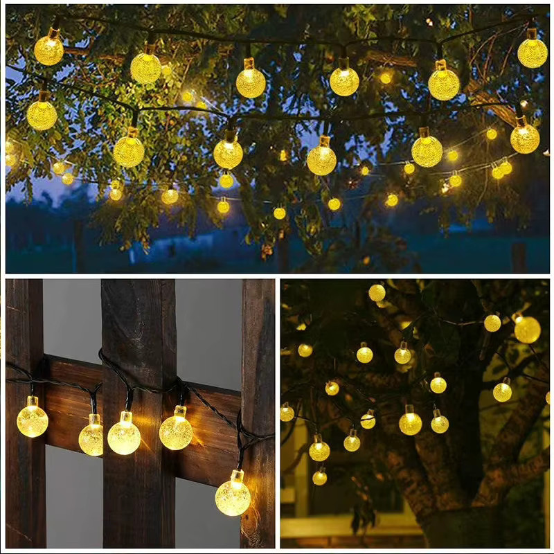 Solar-LED-Lichterkette mit 60 Kristallkugel-Elementen in Transparent, IP65 wasserdicht, 8 Beleuchtungsmodi für Garten und Party-Dekoration - Bild 4