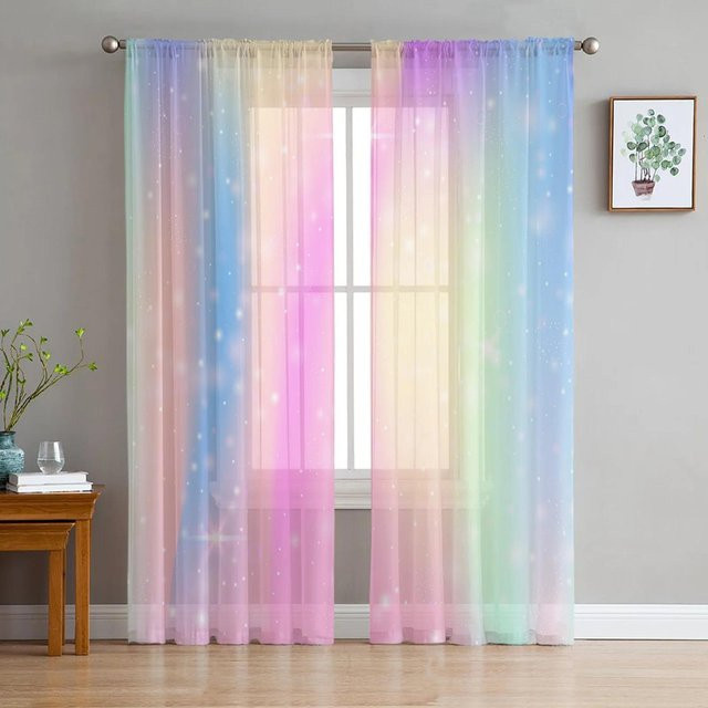 Yiran Furniture Transparenter Tüllvorhang Regenbogen-Rosa in Organza-Optik, B: 135 cm, H: 115 cm - Bild 1
