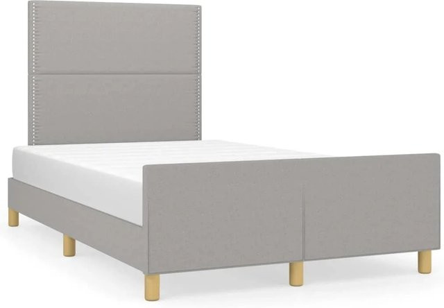 vidaXL Bettgestell mit Kopfteil in Hellgrau aus Stoff und Holz, B/T/H: 120 x 203 x 128 cm - Bild 1